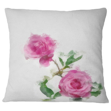 Rose Stem With Pair of Roses Floral Throw Pillow, 16"x16"