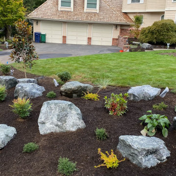 Granite Boulders, Outdoor Lighting and Plantings