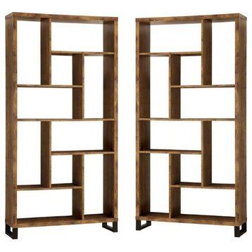 Home Square 2 Piece Modern Bookcase Set in Antique Nutmeg and Black