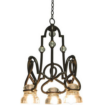 Satin Bronze and Smoked Taupe Glass 3-Light Chandelier