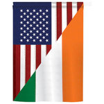 Breeze Decor - US Irish Friendship 2-Sided Vertical Impression House Flag - Size: 28 Inches By 40 Inches - With A 4"Pole Sleeve. All Weather Resistant Pro Guard Polyester Soft to the Touch Material. Designed to Hang Vertically. Double Sided - Reads Correctly on Both Sides. Original Artwork Licensed by Breeze Decor. Eco Friendly Procedures. Proudly Produced in the United States of America. Pole Not Included.