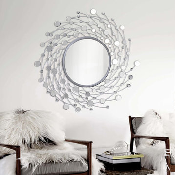 Ren Wil MT1134 Como 38" Round Contemporary Sunburst Spiral Wall - Silver Leaf