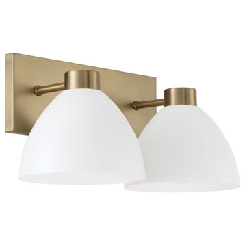 Ross Two Light Vanity in Aged Brass and White