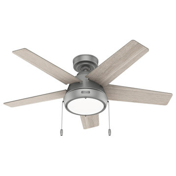 Hunter 44" Burroughs Matte Silver Ceiling Fan With LED Light Kit and Pull Chain