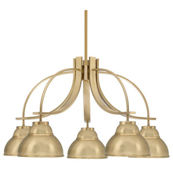 Cavella 5 Light, Chandelier, New Age Brass Finish, 7" New Age Brass Metal Shades