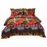 Dolce Mela - Duvet Cover Set, 6-Piece Fitted Sheet Bedding Set in Gift Pack, King - Bring a whole new look to your bedroom with this vibrant Passion floral design.
