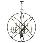 Livex Lighting - Aria 12 Light Bronze With Antique Brass Finish Candles Grande Foyer Chandelier - The delicate dangling crystals of the Aria collection adds an eclectic counterpoint to the grande luxurious orb. The twelve-arm light cluster nestled within orbiting rings features faceted clear teardrop crystals.  This fixture will look fabulous in the foyer or entryway. With its easy installation and low upkeep requirements, this light will not disappoint. It is shown in a bronze finish with antique brass finish candles.