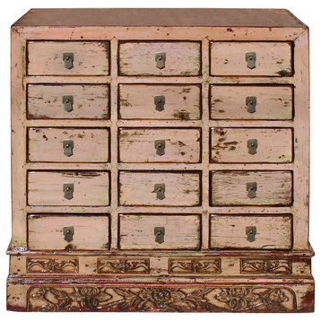 Elegant Chinese 15-Drawer Medicine Apothecary Cabinet in Mauve Beige Hcs4602