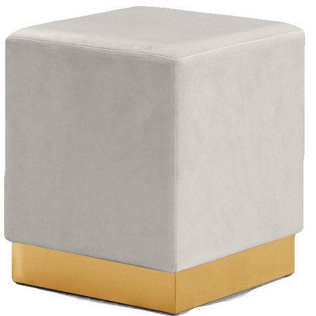 Jax Velvet Upholstered Ottoman/Stool, Cream, Gold Base