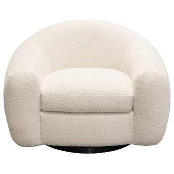 Pascal Swivel Chair in Bone Boucle Textured Fabric  Contoured Arms & Back
