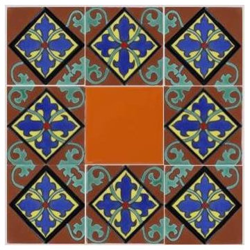 Talavera tiles framing artiisanal solid color.
