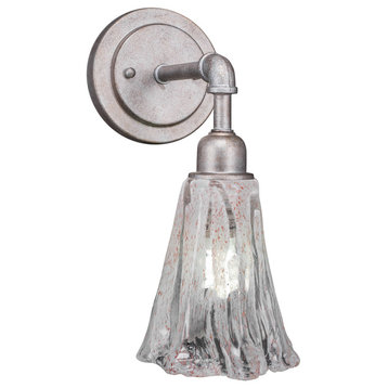 Vintage Wall Sconce In Aged Silver, 7" Italian Ice Glass