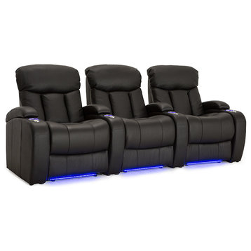 Seatcraft Grenada Home Theater Seating, Black, Leather, Row of 3