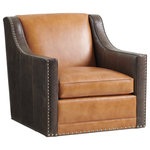 Lexington - Hayward Leather Chair - Silverado features classic styling that puts a current touch on traditional design. The collection is crafted from walnut veneers and mahogany solids in a rich walnut finish. Hand-wrought metal bases, in a maritime brass finish, reflect the work of an artisan's hand, and select items hint of the exotic, with tiger-brown travertine tops.