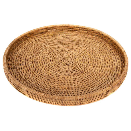 Artifacts Rattan™ Round Serving / Ottoman Tray, Honey Brown, Extra Large