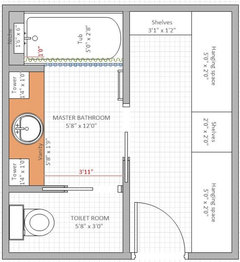 Need help with bathroom layout to maximize closet and storage!