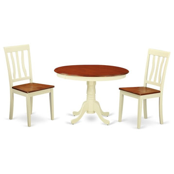 3-Piece Set With a Round Dinette Table and 2 Wood Kitchen Chairs