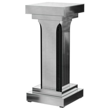 Unique End Table, Mirrored Pedestal Design With Greek Column Accent & Square Top
