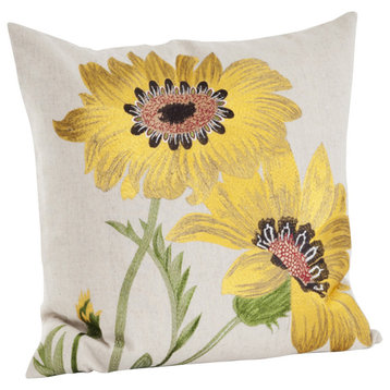 Le Tournesol Embroidered Sunflower Decorative Throw Pillow, Yellow