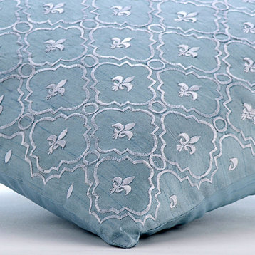 French Nautical, 16"x16" Art Silk Light Blue Decorative Pillow Covers