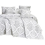 Tache Home Fashion - 3-Piece Moon Sky Grey White Ogee Damask Quilted Coverlet Set, California King - This Beautiful soft grey Bedspread is a must for any room, Adds a cool splash of color to any room. With beautiful floral matelasse designs embedded into the bedspread this set is a must for any occasion