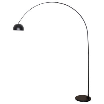 Leisuremod Arco Floor Lamp With Black Marble Base and Metal Lamp Shade, Black
