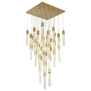 25-Light Gold Metal Chandelier With Clear Bubble Crystal Accents