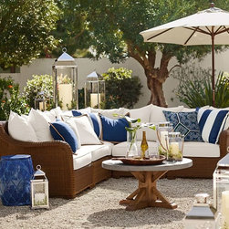PALMETTO ALL-WEATHER WICKER SECTIONAL SET - HONEY - Outdoor Sofas