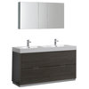 Valencia Free Standing Double Sink Vanity, Medicine Cabinet, Gray Oak 60"