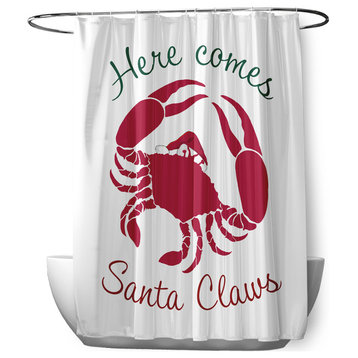 70"Wx73"L Santa Claws Crab Shower Curtain, Christmas Pink