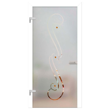 Elegant Hinged Glass Door, Semi-Private with Frosted Design & Gemstones, 36"x80"