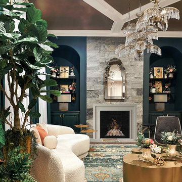 Noble: East Cobb Home Design with Green Arched Niches and Crystal Chandeliers
