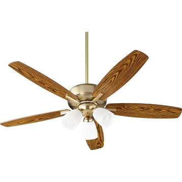 Quorum Breeze 52" Aged Brass Indoor Ceiling Fan With Dark Oak/Walnut Blades