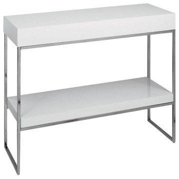 Pangea Home Fred Gloss Lacquer & Polished Steel Metal Console Table in White