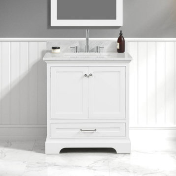 Freestanding Bathroom Vanity with Marble Countertop & Undermount Sink, White, 30'' W/ Sink