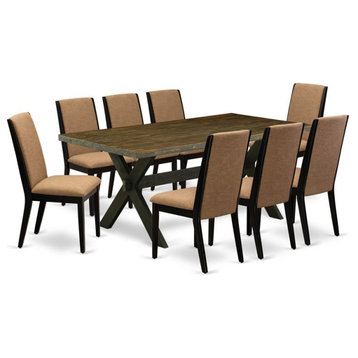 East West Furniture X-Style 9-piece Wood Dining Set in Black/Light Sable