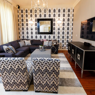 Inspiration for a shabby-chic style home theater remodel in Jackson