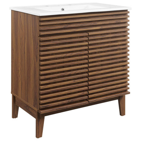 Render 30" Bathroom Vanity Cabinet, Walnut White