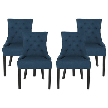 Maggie Contemporary Tufted Dining Chairs (Set of 4), Navy Blue/Espresso, Fabric, Rubberwood