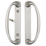 Rockwell Security Inc - Sonoma Sliding Door Handle With 3-15/16" CTC Screwholes, Brushed Nickel - Sonoma sliding door Handles in Brushed Nickel, Durable Zinc Die-Cast Hardware; Up to 1-3/4" sliding door thickness, Non-Handed, compatible on doors with a mortise lock application, Fits 3 or 4 hole mounts with 3-15/16" screwhole to screwhole center hole spacing, Package contains outside and inside pull with thumblatch and fasteners-mortise lock not included. Replaces wood pull sliding door handles