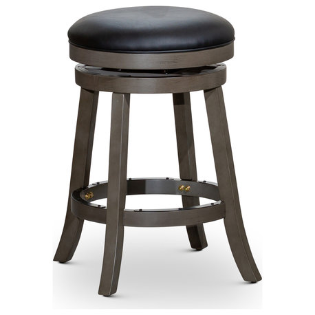 DTY Indoor Living Creede Backless Swivel Stool, 24" or 30", Weathered Gray/Black Leather, 24" Counter Stool