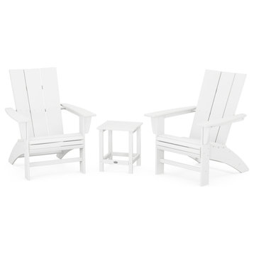 Modern 3-Piece Curveback Adirondack Set, Long Island 18" Side Table, White