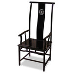 China Furniture and Arts - Rosewood Ming Style Longevity Motif Arm Chair, Black - Simple and elegant, this solid rosewood Ming chair is exquisitely hand-carved with the Chinese symbol of Longevity open in the center of the back. Constructed with traditional joinery technique by artisans in China. The rich black finish rounds out its quiet beauty. It is both pleasant to look at and comfortable to sit on.