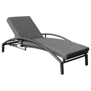Mahana Adjustable Patio Chaise Lounge Chair, Black Wicker