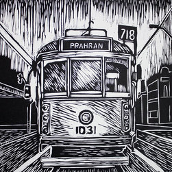 "Melbourne Tram linocut Ed. 35 of 50" Print by Matthew Broughton - Fine Art Prints