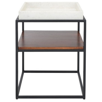 Aster Two Tier Accent Table White Marble/Walnut/Black