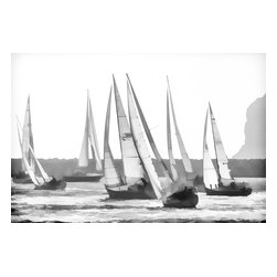 Douglas Page Photographic Arts - Dana Pt Sailboats Bw, Canvas Giclee, 24"x16" - Prints And Posters
