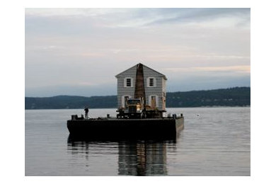 Here it is on the barge making its way on the Puget Sound to Camano Island