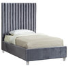 Candace Velvet Upholstered Bed, Gray, Twin