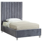 Meridian Furniture - Candace Velvet Upholstered Bed, Gray, Twin - Elegant and eye-catching, the stunning Candace Bed from Meridian Furniture is the perfect addition to any bedroom. Rich velvet covers the deep Channel tufted design. Strength and beauty is guaranteed with a solid wood frame and acrylic legs.